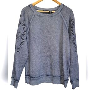 Large Embroidered Cotton Blend Intentional Fading Pullover Sweatshirt